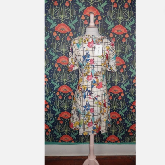 Dyvna Windowpane Silk Blend Floral Shirt Dress Nwt XS - Picture 9 of 9